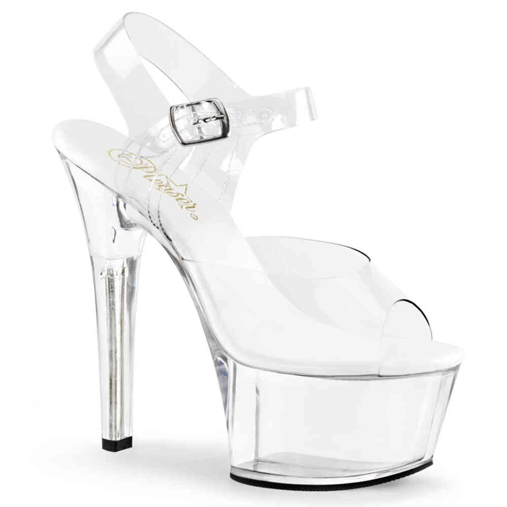 Pleaser - ASPIRE-608 Sandale à bride à la cheville, Pole dance chaussures - Chaussures de pole dance - Transparent